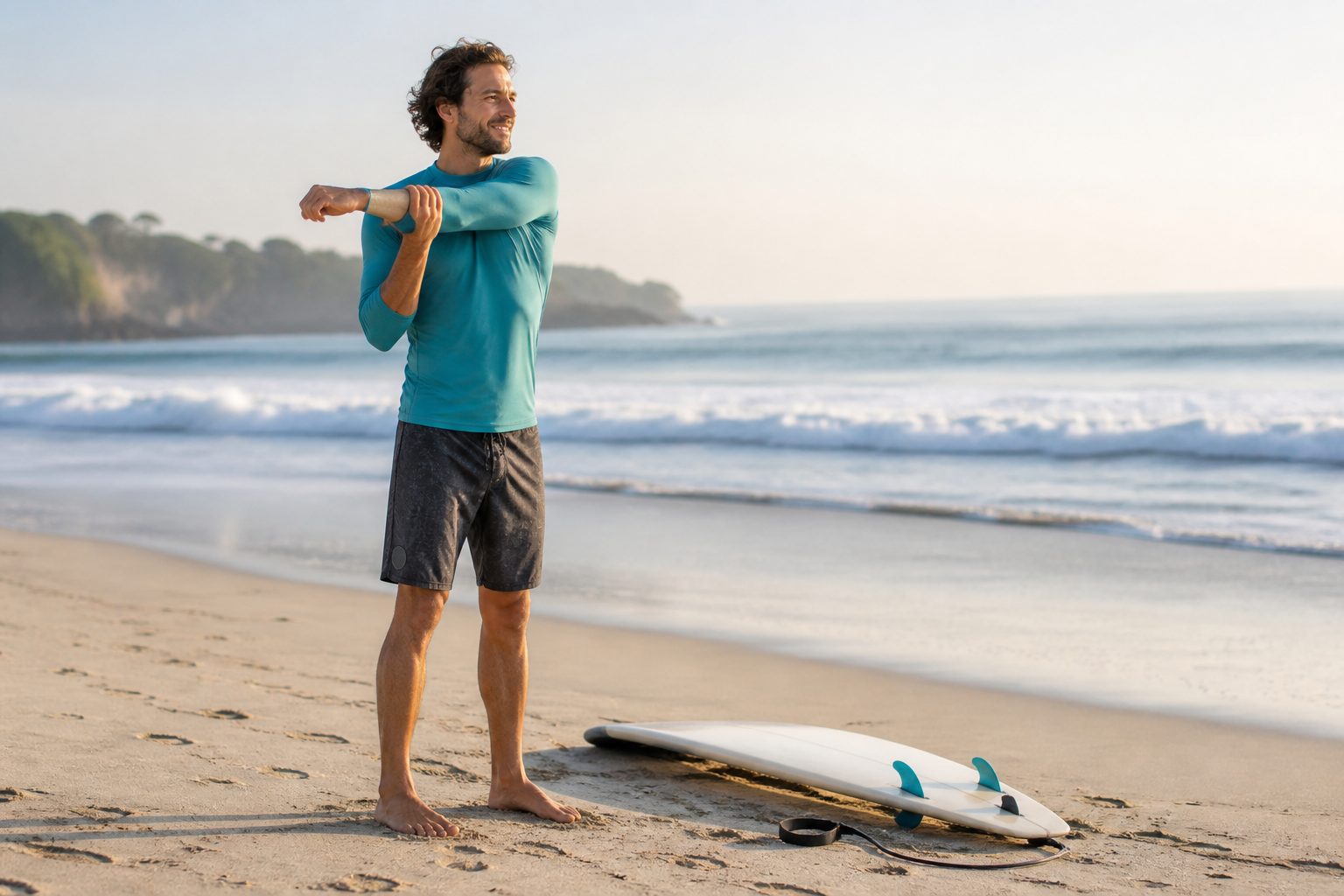 A gentle shoulder warm-up before a surf session